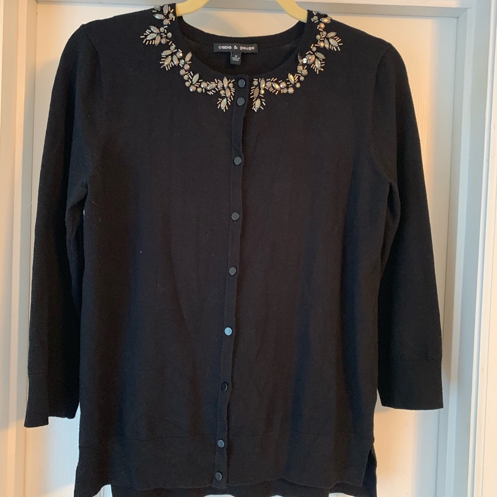 Cable and Gauge embellished collar cardigan